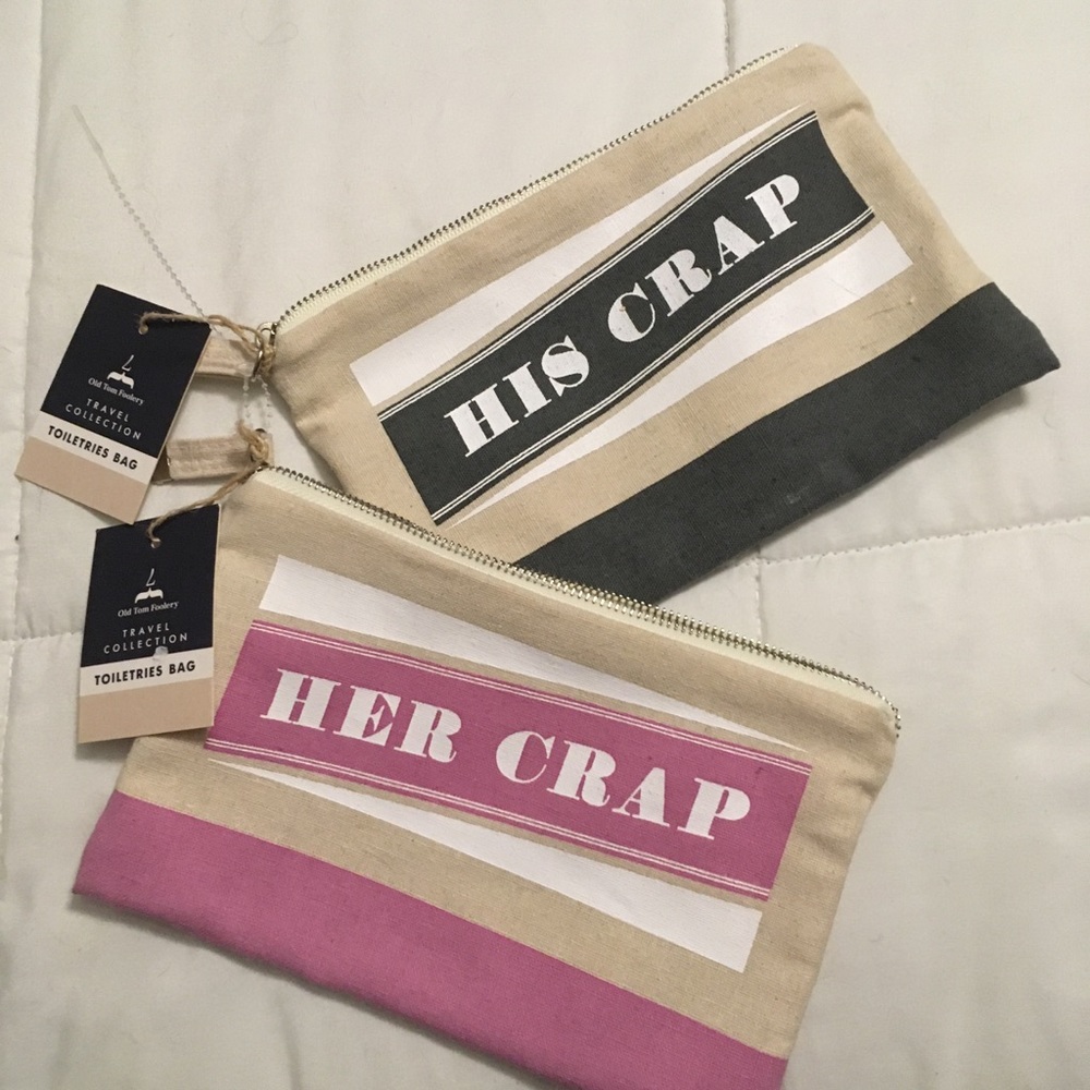 2 C R Gibson toiletries bag HER CRAP & HIS CRAP